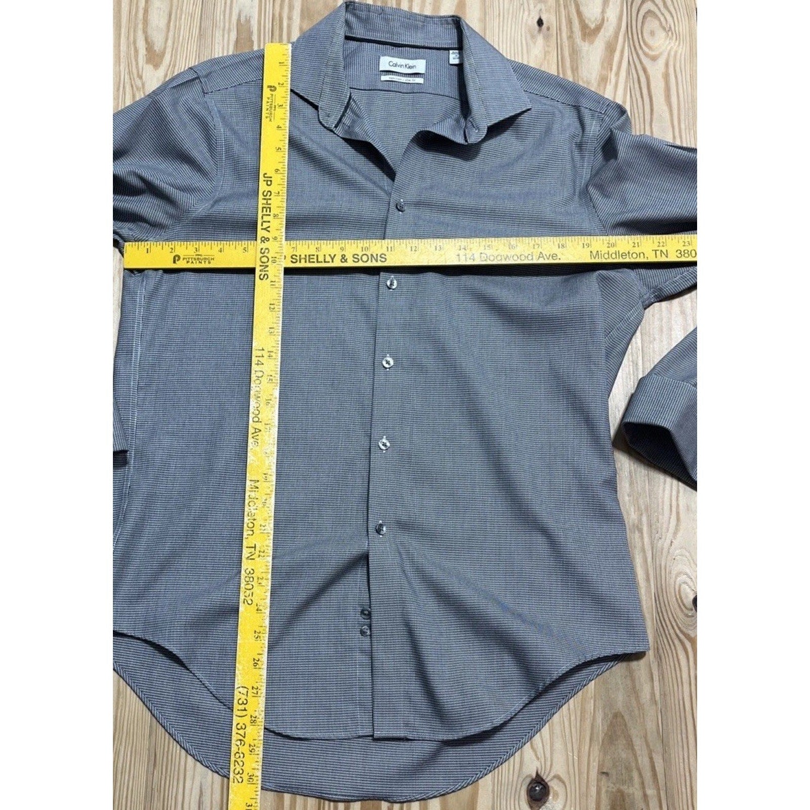 Calvin Klein Mens non iron slim fit LS button down shirt gray L Cuff Links