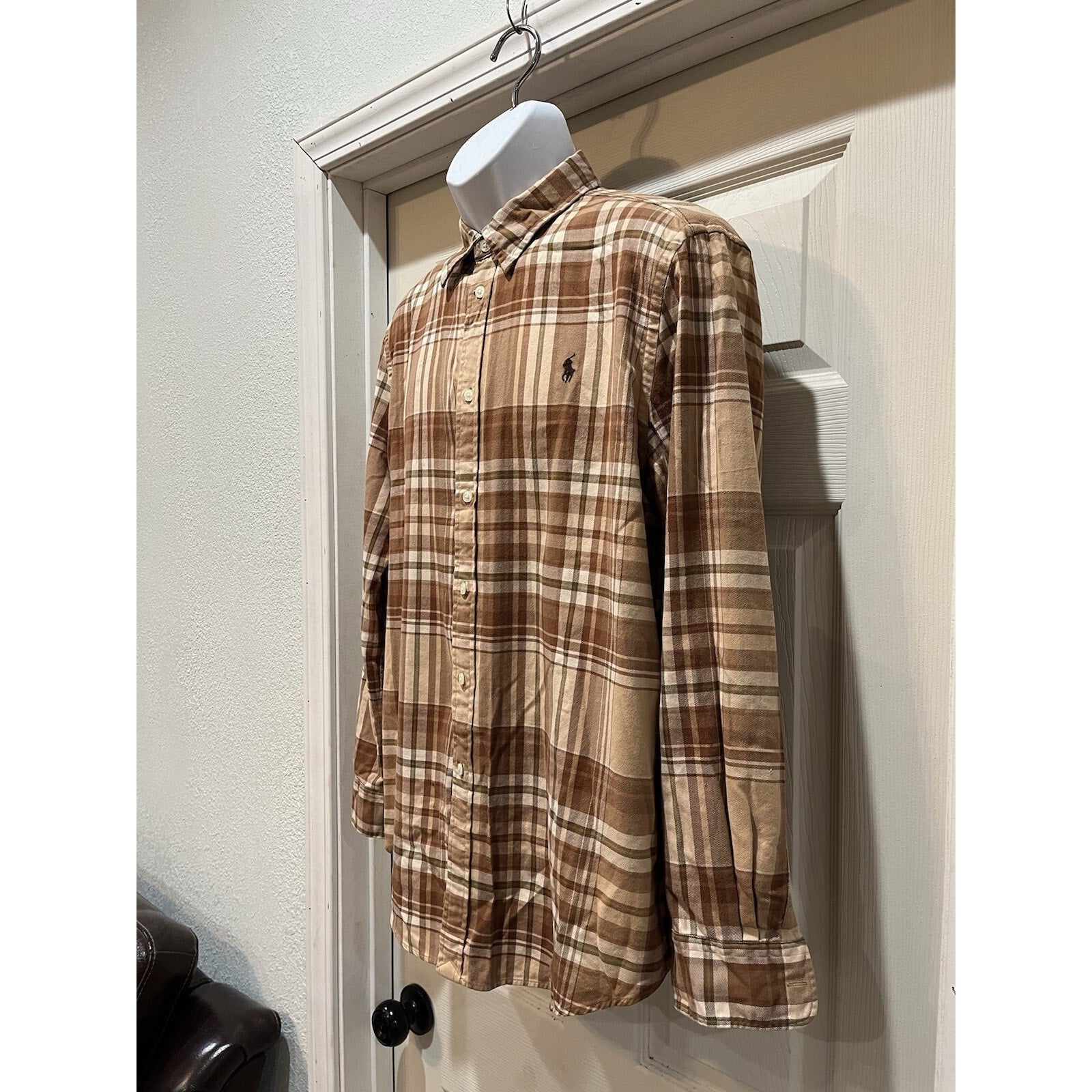 Polo Ralph Lauren Men's Brown Relaxed Fit Long-Sleeve Oxford Shirt Size XL EUC