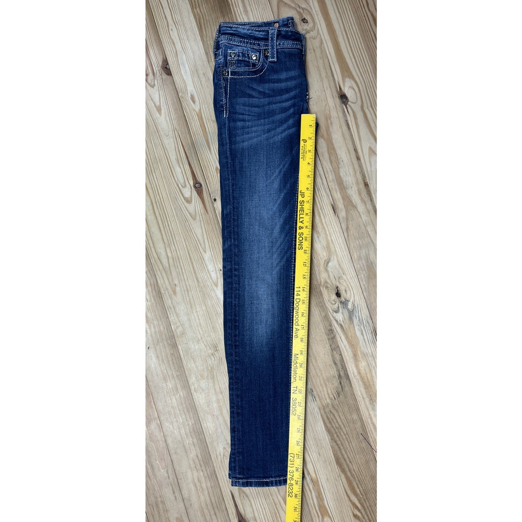 Miss Me Jeans Youth 12 Blue Denim Skinny Rhinestones Studs Dark Wash Women 25x29
