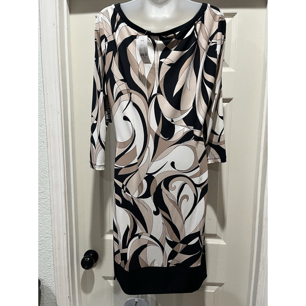 New York & Company Black/White/Beige Wrap Dress Tie Front Size Large NWT
