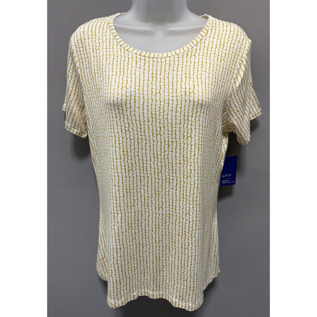 APT 9 Women's Essential Tee Shirt Top Medium Yellow White Twists Design New