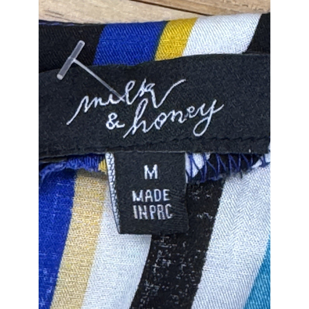 MILK & HONEY Rainbow Striped Jumpsuit Stretches At Waste Zips Up Back Size Med