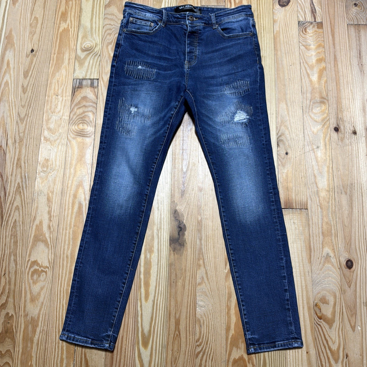 Valabasas Jeans Mens 34 Blue Skinny Denim Distressed Button Fly Stretch