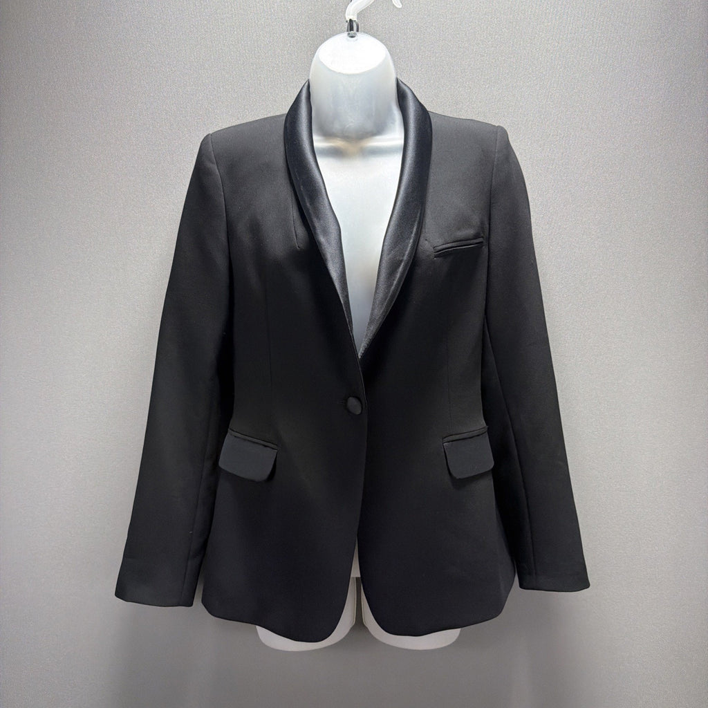 ZARA WOMENS S NEW DINNER JACKET BLAZER SATIN EFFECT TUXEDO COLLAR 8411/791 BLACK