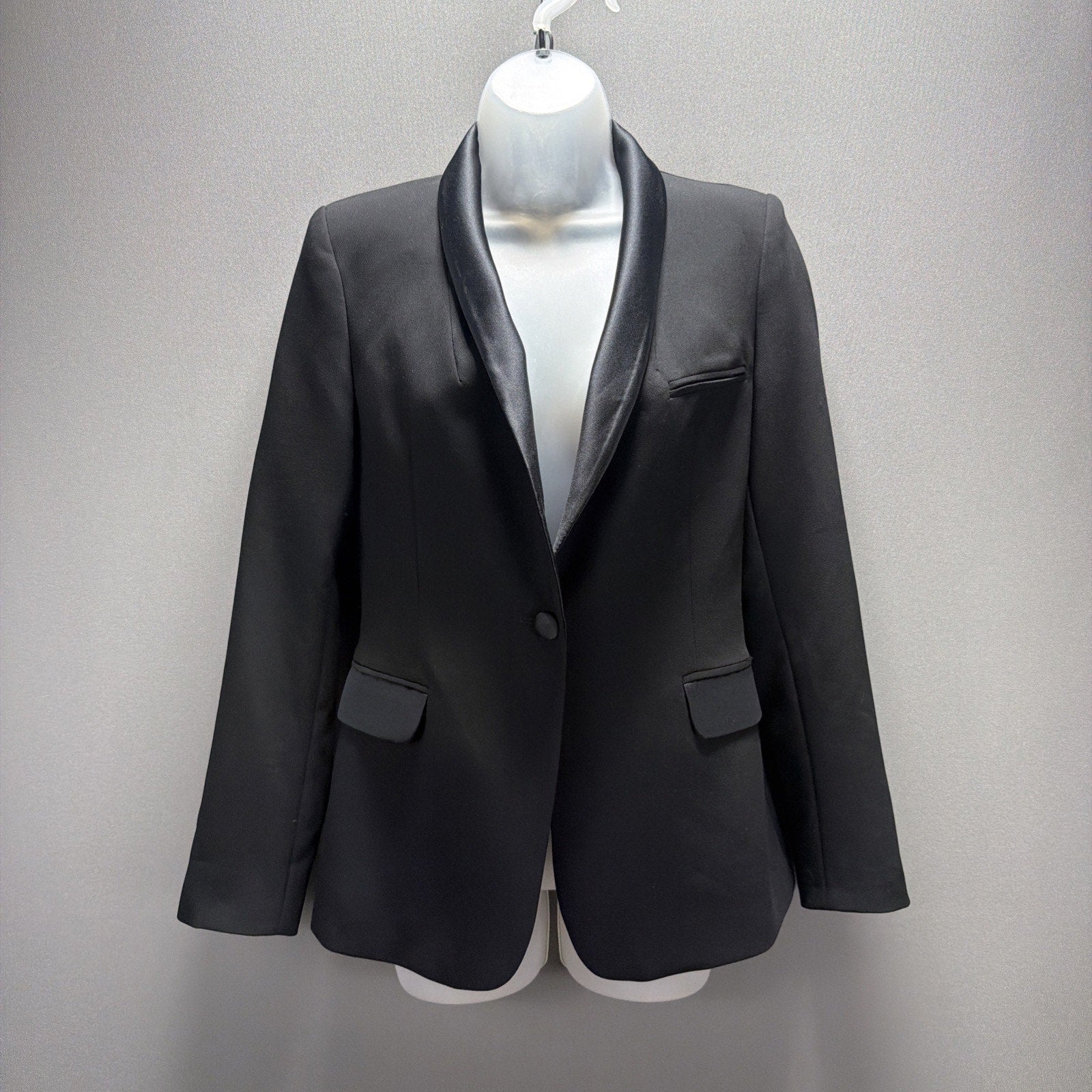 ZARA WOMENS S NEW DINNER JACKET BLAZER SATIN EFFECT TUXEDO COLLAR 8411/791 BLACK