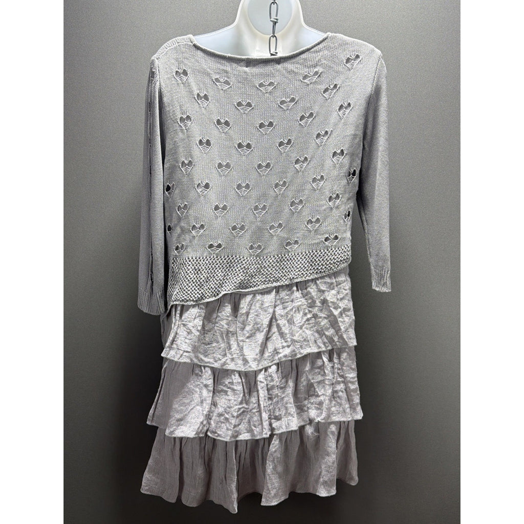 Selfie Couture By Trendology Grey 3/4 Sleeve Tiered Sweater Mini Dress Tunic M/L