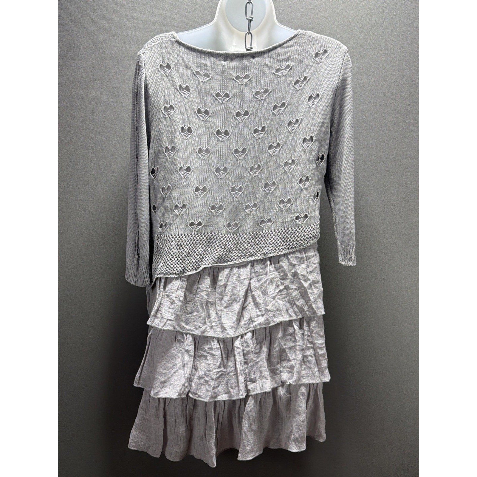 Selfie Couture By Trendology Grey 3/4 Sleeve Tiered Sweater Mini Dress Tunic M/L