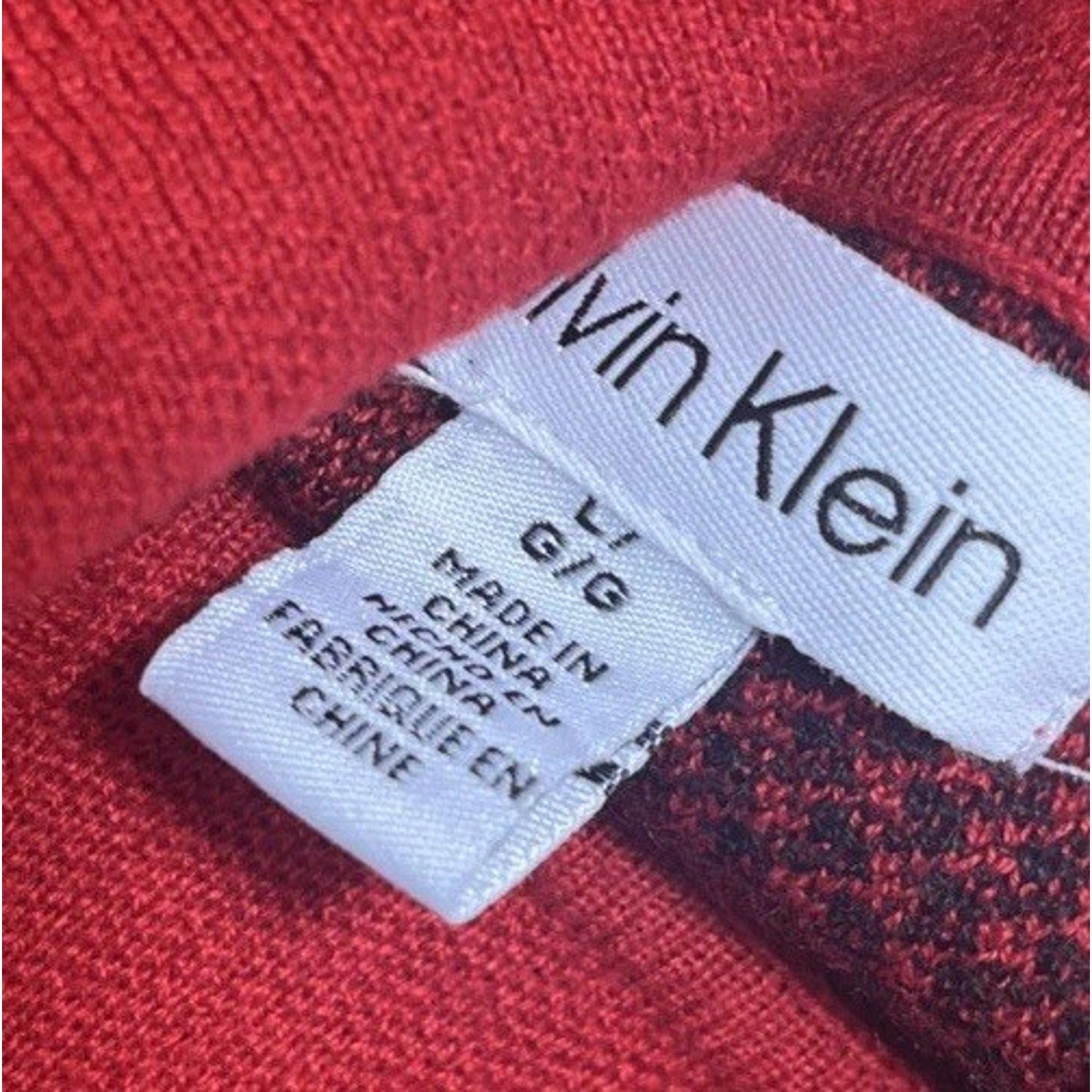 Calvin Klein women's low cowl knit sweater L red & black color block lightweight