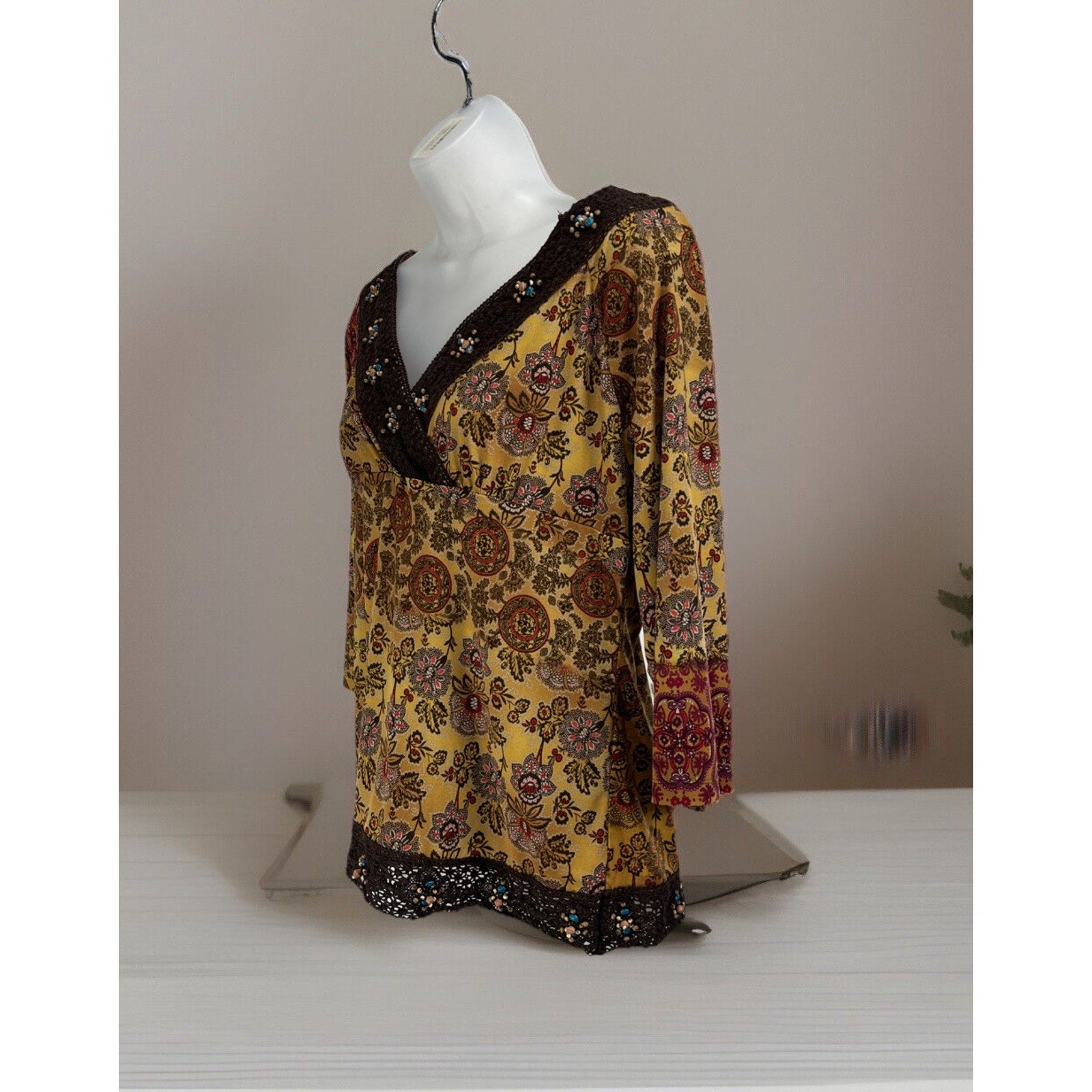 Vintage JTB women's half sleeve multicolor floral stretch tunic top size XL