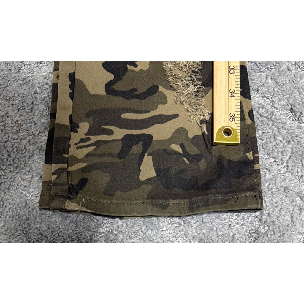 American Bazi Los Angeles High Rise Ruched Boot Camo Distressed jeans sz S New
