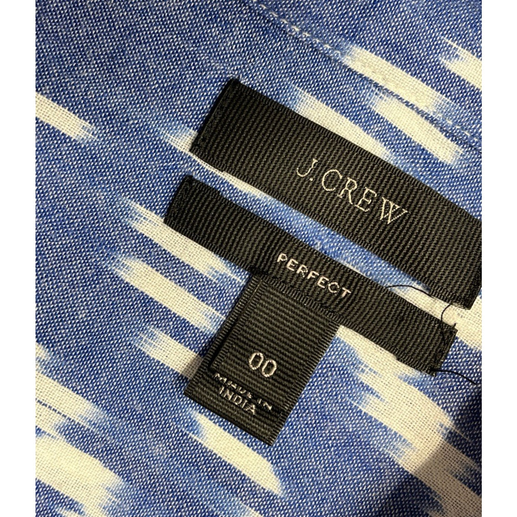 J Crew Womens Perfect Fit Blue Sunfaded Ikat Button Up Shirt Top Aztec Size 00