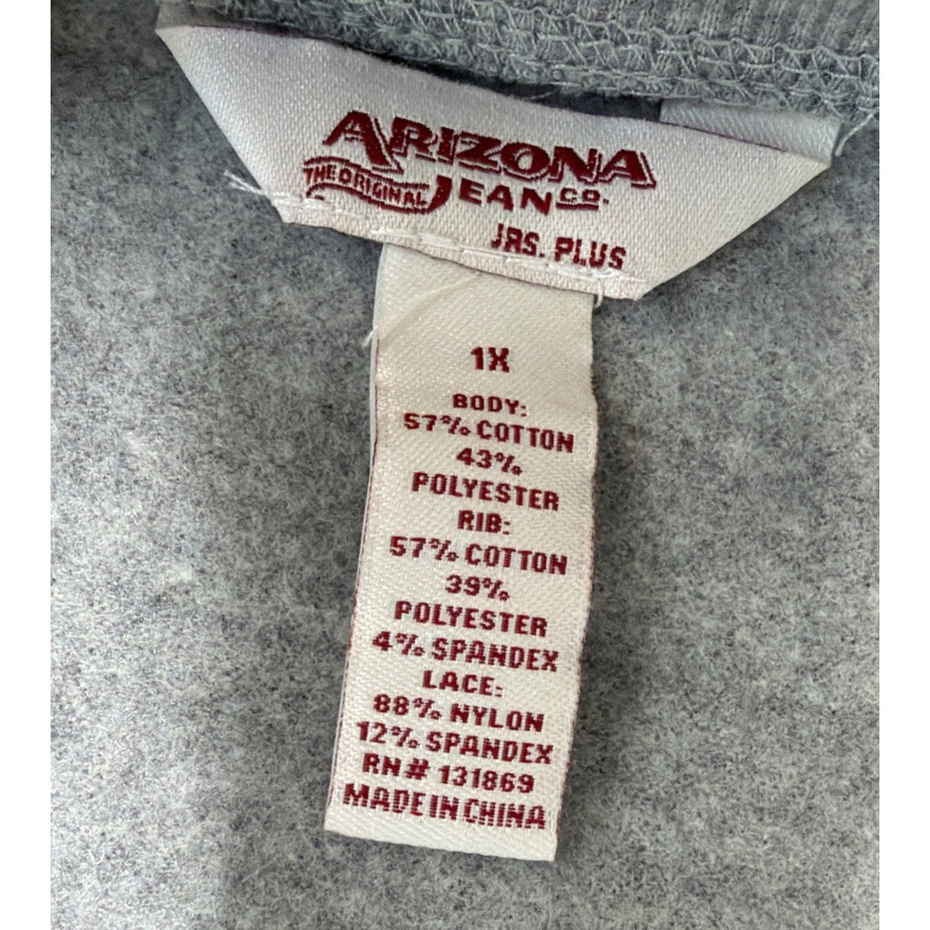Arizona Jeans Grey Ruffle Lace Long Sleeve Tunic Sweatshirt Juniors Plus Size 1X