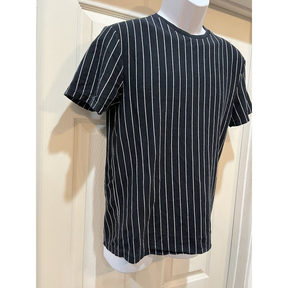 TOP Black White Striped Short Sleeve Jersey T-shirt Sports Tee Training Men's S