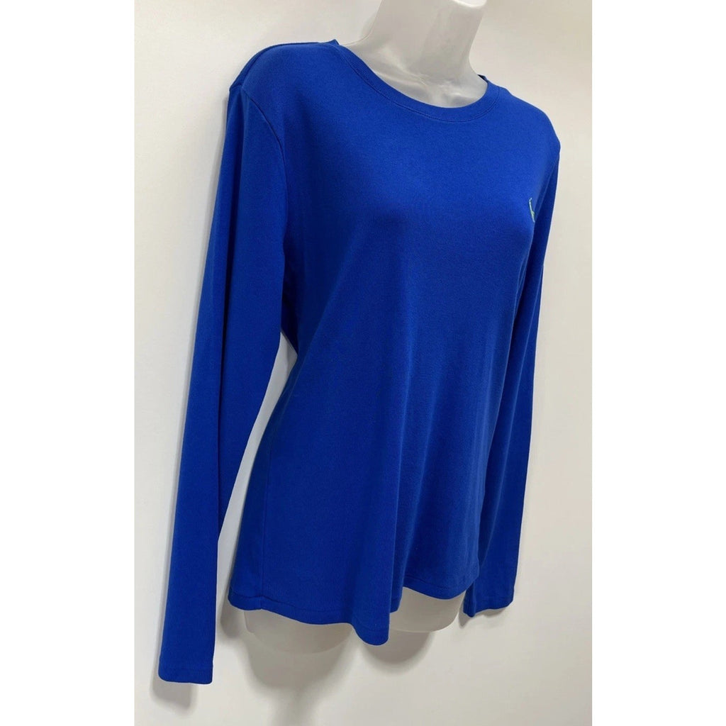 Ralph Lauren Sport Shirt Womens XL Blue Long Sleeve Green Pony