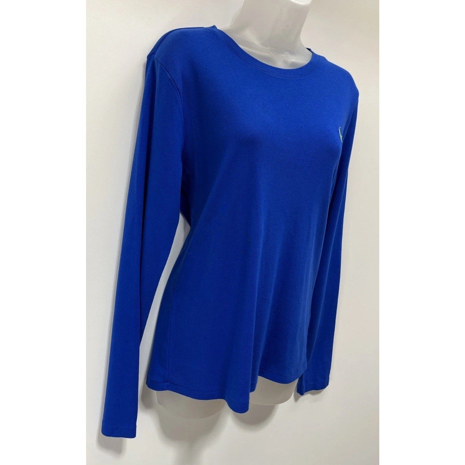 Ralph Lauren Sport Shirt Womens XL Blue Long Sleeve Green Pony