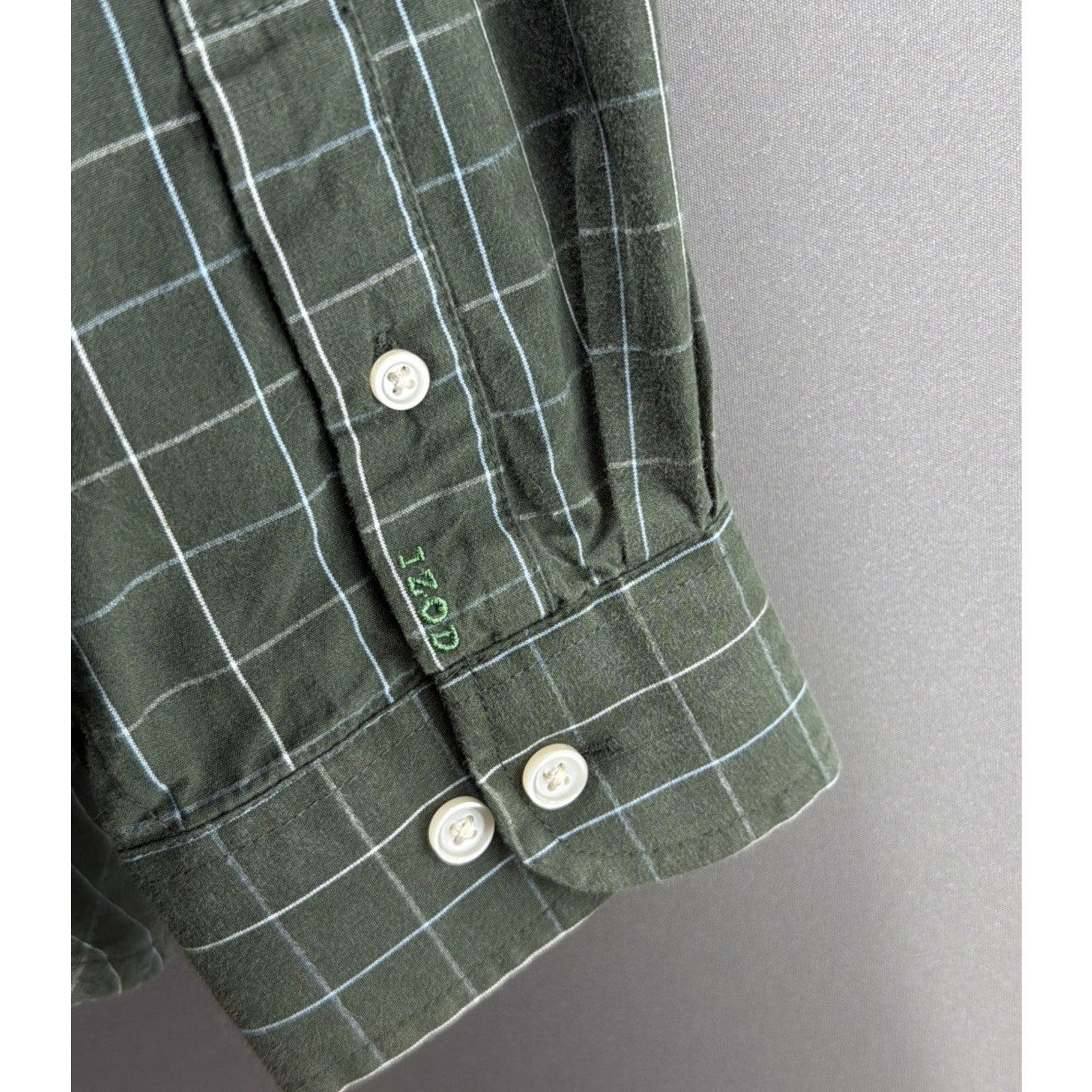 IZOD 80s 2-Ply Green Plaid Cool Cotton Long Sleeve Button Down Shirt Mens L