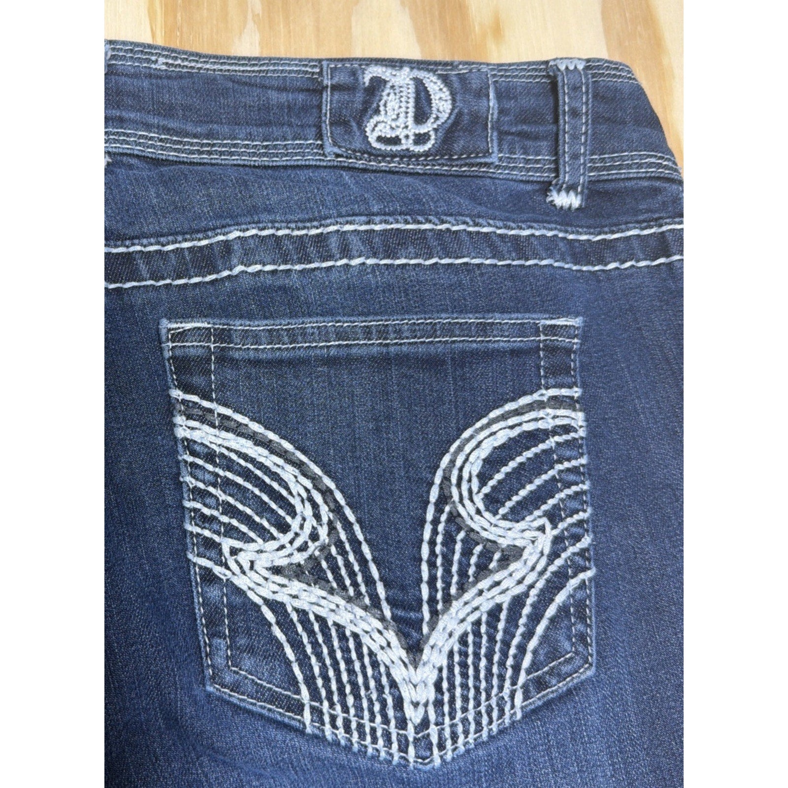 Miss Slim Skinny Jeans Thick Stitch Embroidered Pocket Distressed Size 14L 34x29