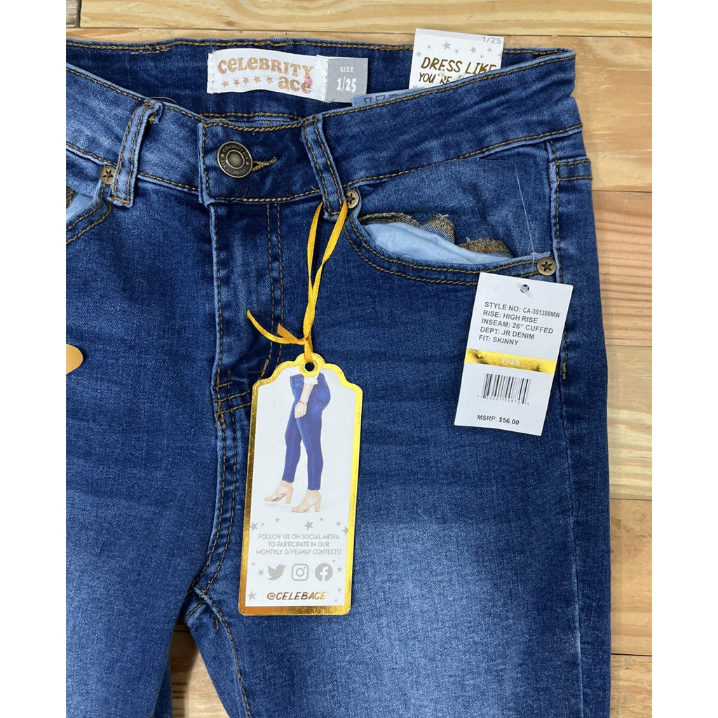NWT Celebrity Ace High Rise Skinny Jeans Juniors Size 1/25