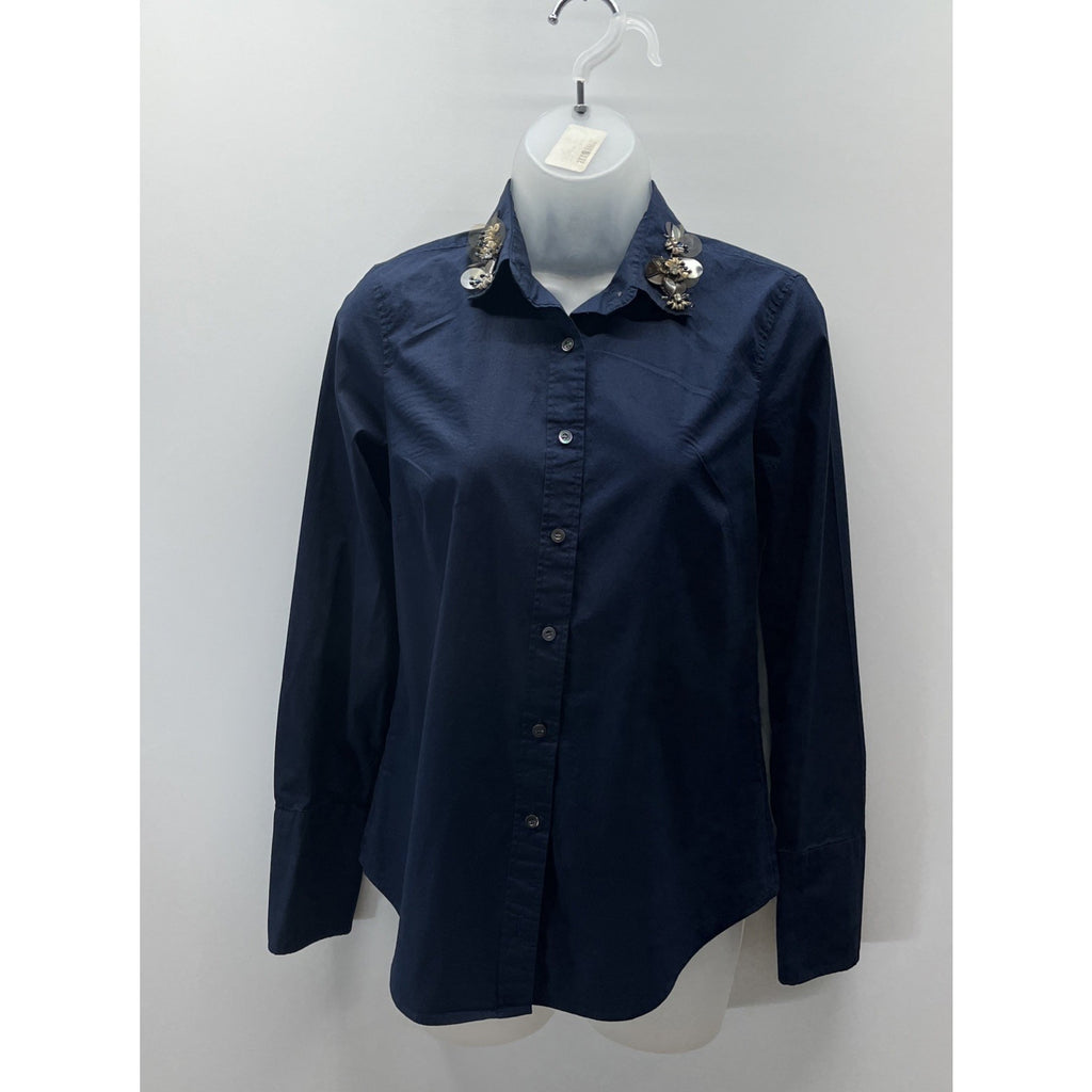 J. CREW COLLECTION PERFECT SHIRT WITH EMBELLISHED COLLAR SZ 0