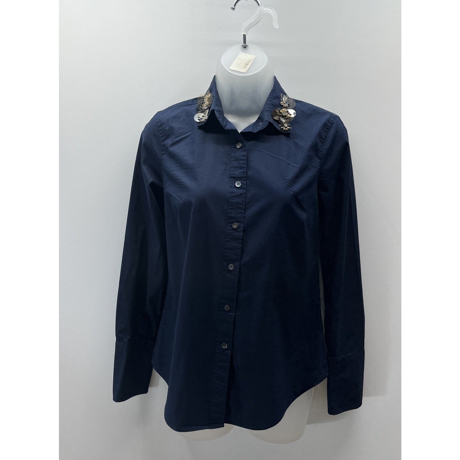 J. CREW COLLECTION PERFECT SHIRT WITH EMBELLISHED COLLAR SZ 0
