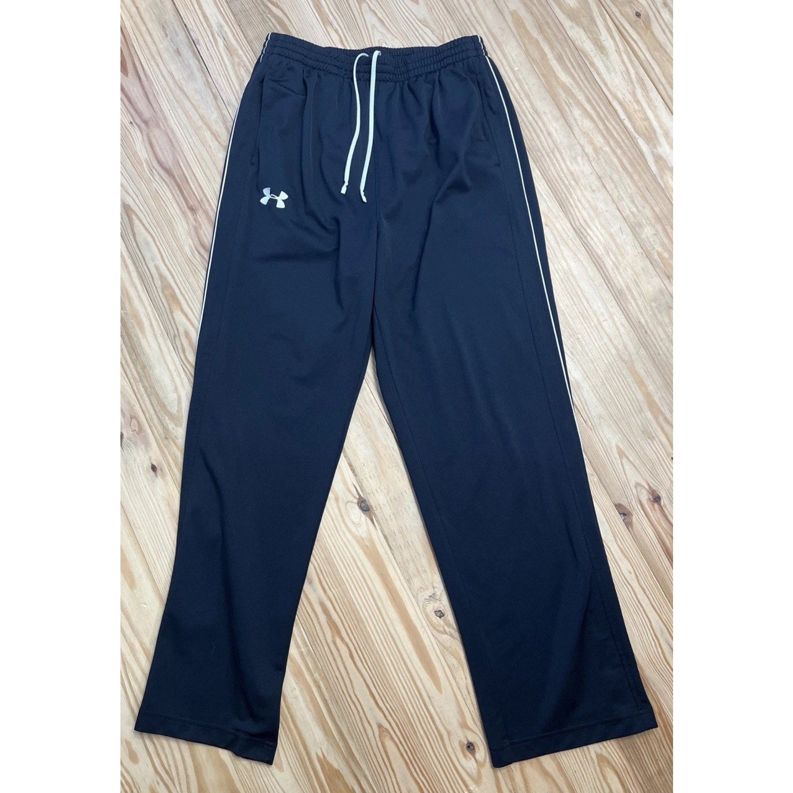 Under Armour Sweatpants Mens L Navy Blue Polyester White Logo Baggy Fit