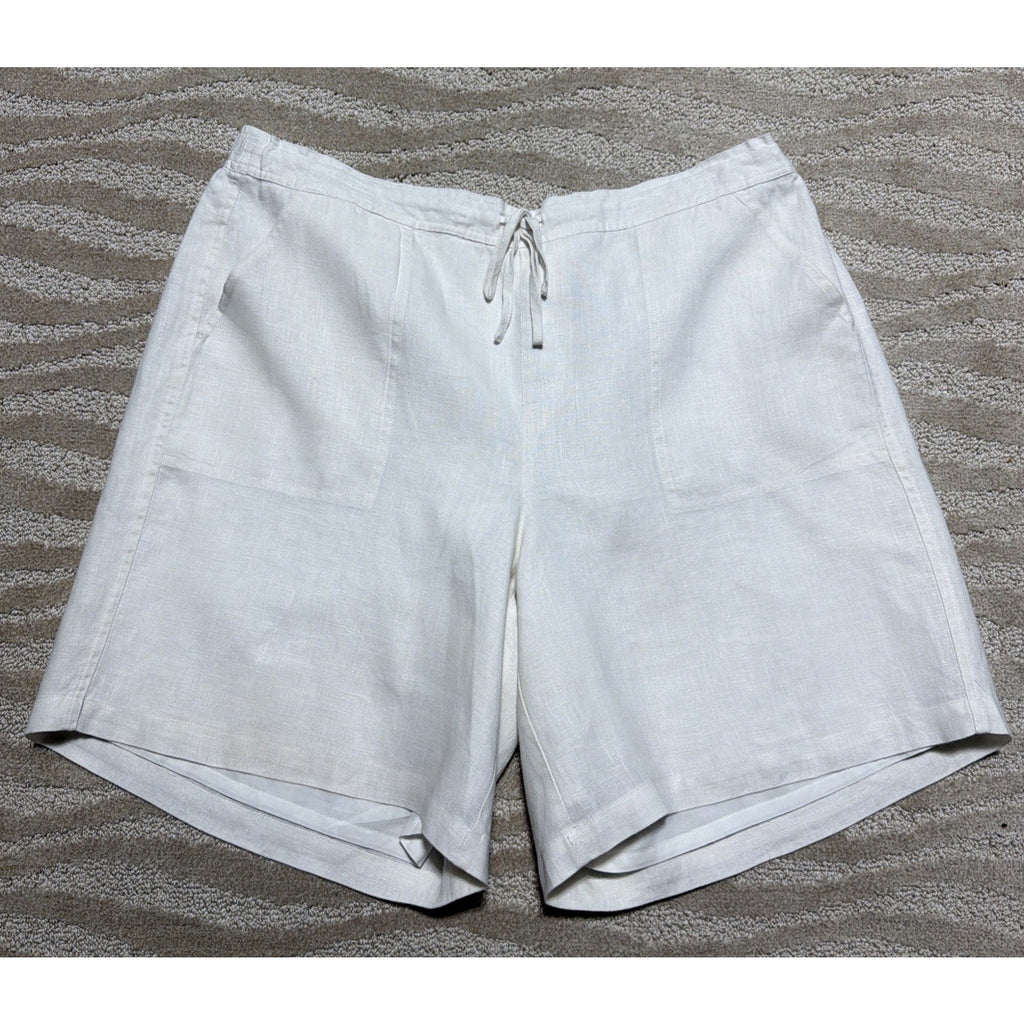 Orvis Women's White Linen High Rise Shorts Lined Sz XL Coastal Casual