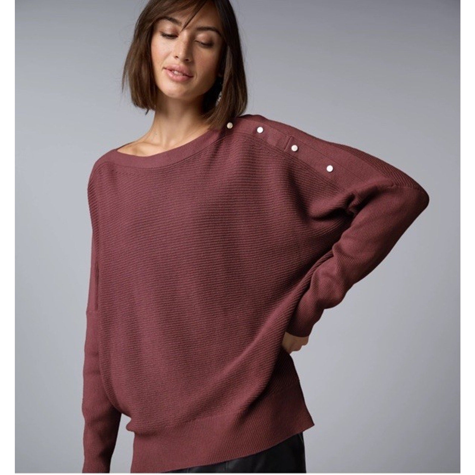 Women's S Simply Vera Vera Wang Snap Sweater Dolman Knitted Pullover NWT