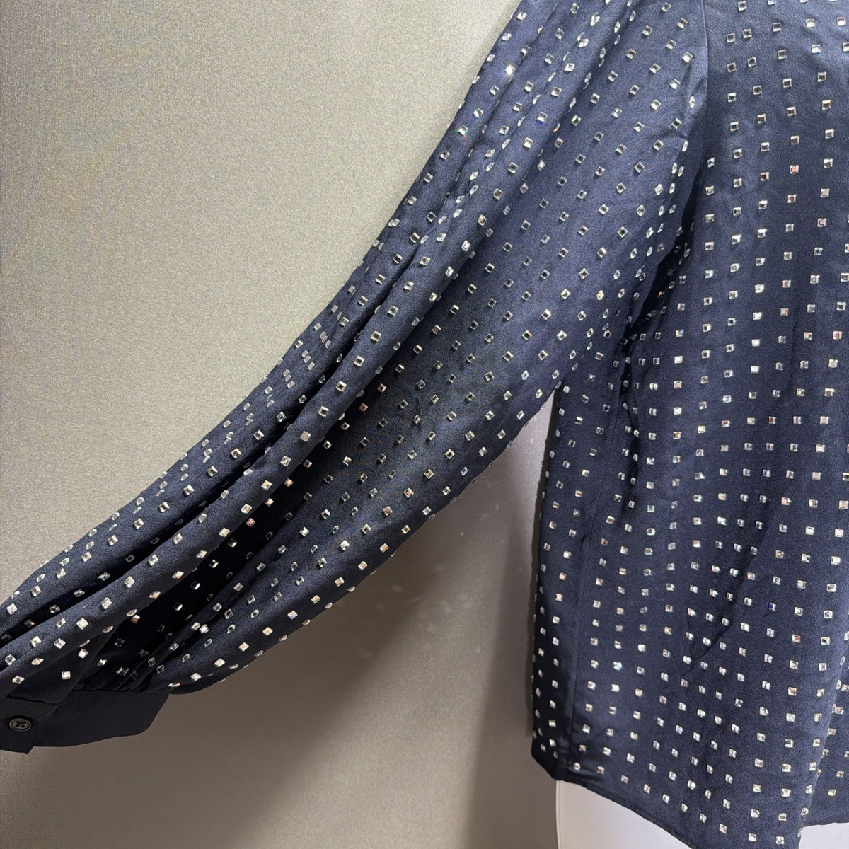 Ann Taylor Blouse Womens Small Blue Long Sleeve Rhinestone Sequin Top Shirt NWT