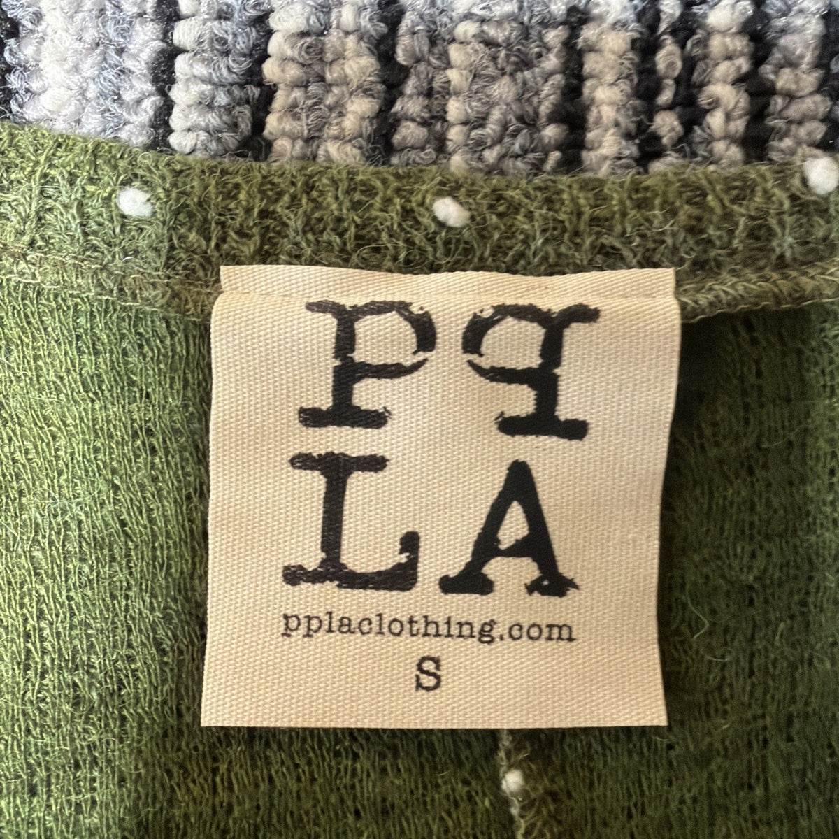 PPLA Swiss Dot Long Sleeve Sweater Size S Oversized Cropped Cozy Green
