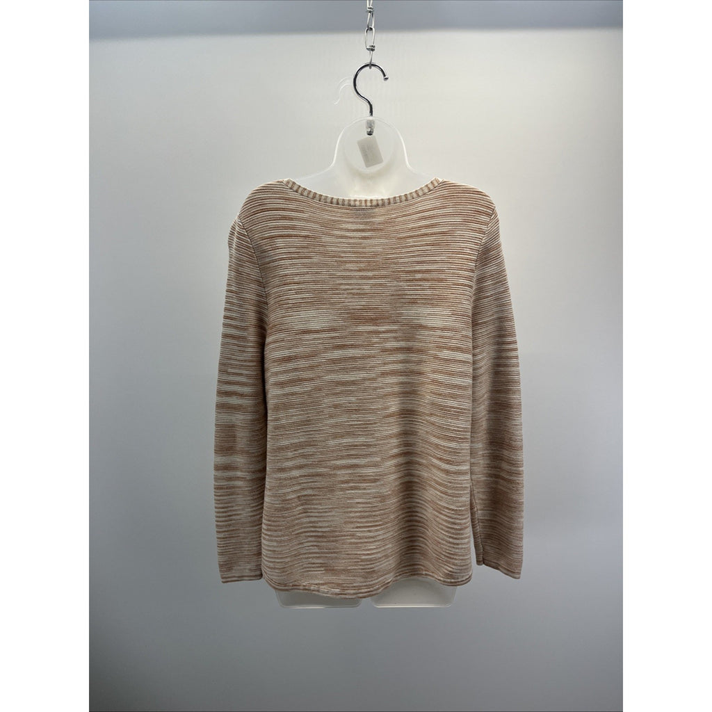 Chico's Size 2 Large Tan Brown Orange Space Dye Striped Marbled Sweater Tunic