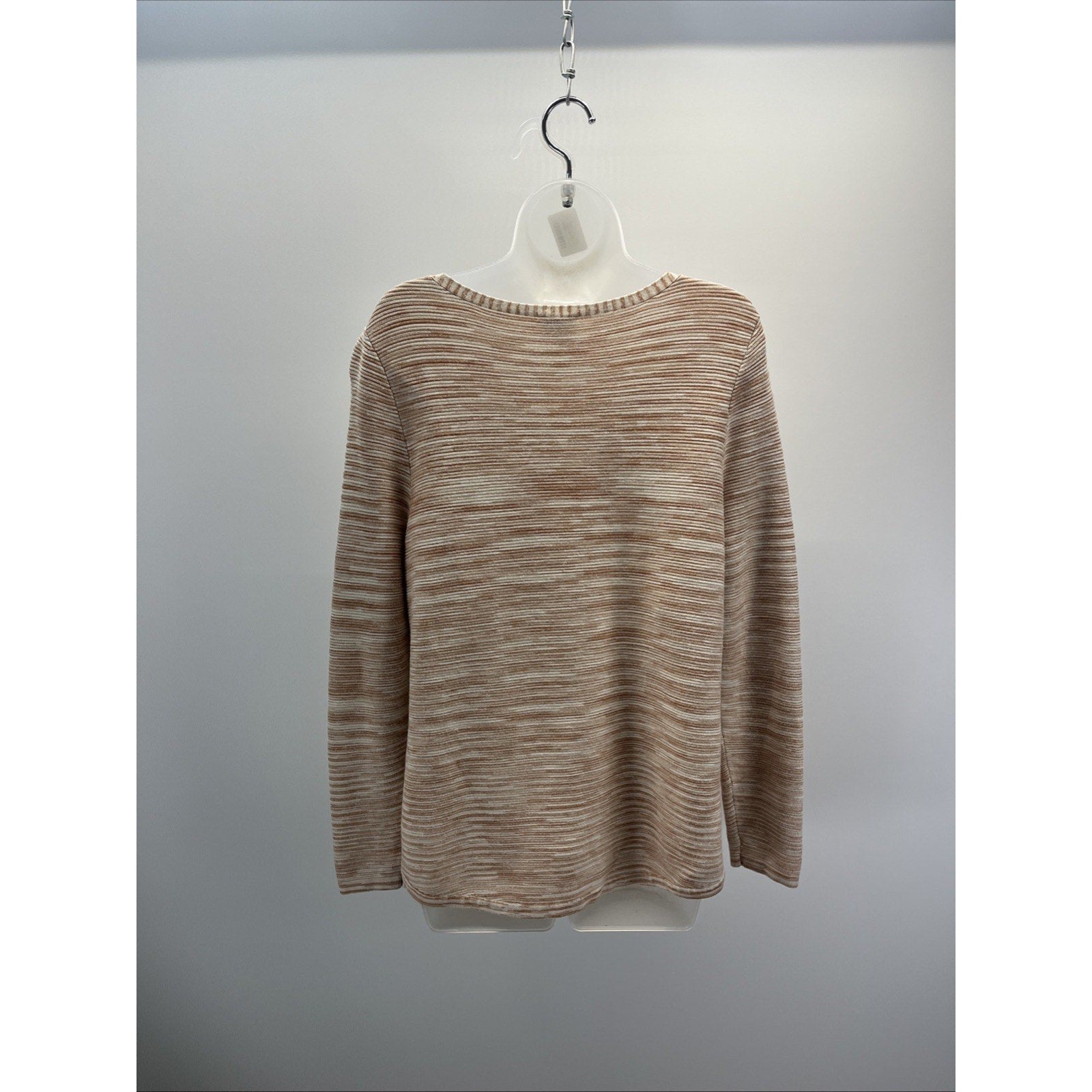 Chico's Size 2 Large Tan Brown Orange Space Dye Striped Marbled Sweater Tunic