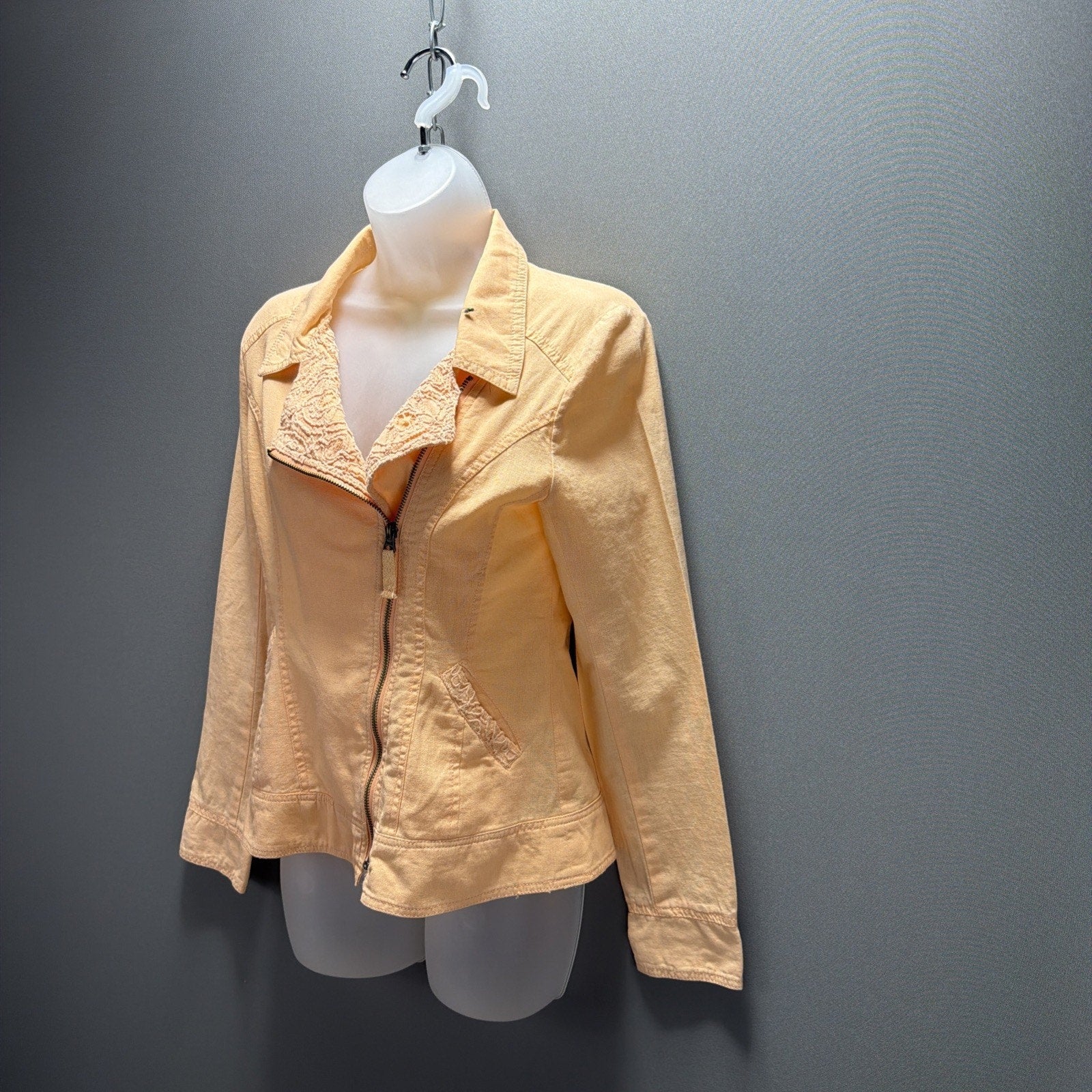 Maurices Jacket Linen/Cotton Peach Biker Style Pockets Long Sleeve Sz S NWT