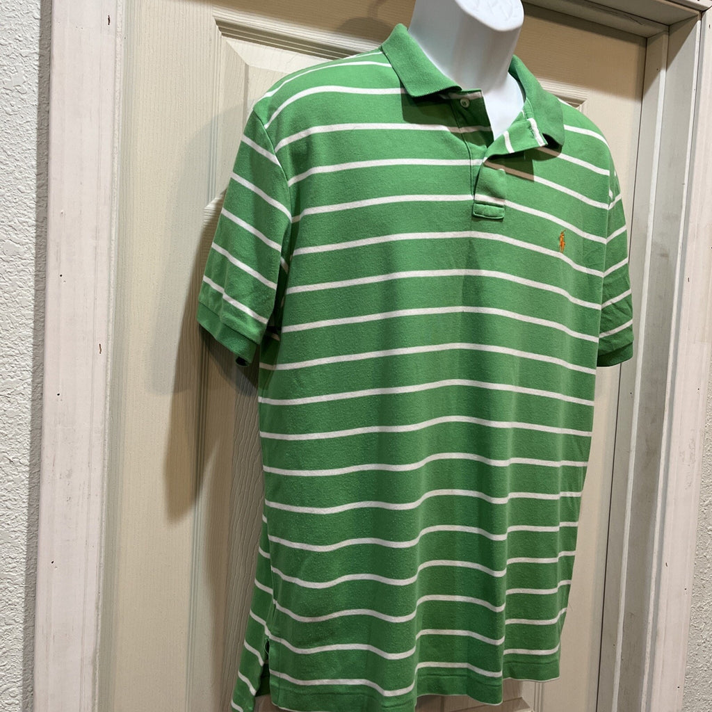 Polo Golf Ralph Lauren Shirt Men's Size L Green White Stripe Preppy Gold Pony