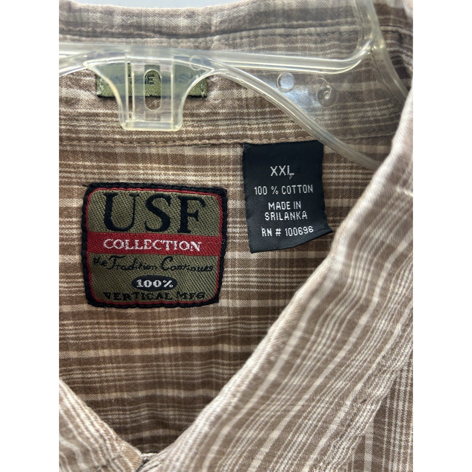 USF Mens XXL 100% Cotton Plaid Button Short Sleeve Shirt Vertical MFG