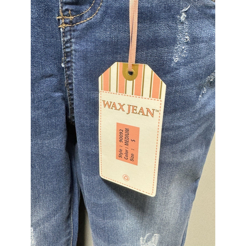 Wax Jean Denim Overalls Womens Small Distressed Skinny Ankle Bib Medium Wash