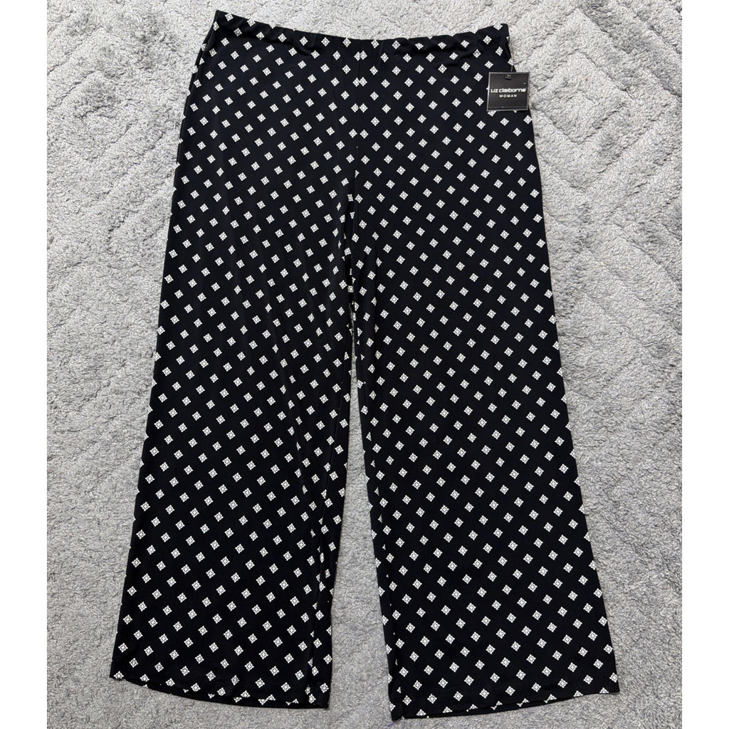Liz Claiborne Career Wide Leg Black Geometrical Print Pants Plus Sz 1X Casual