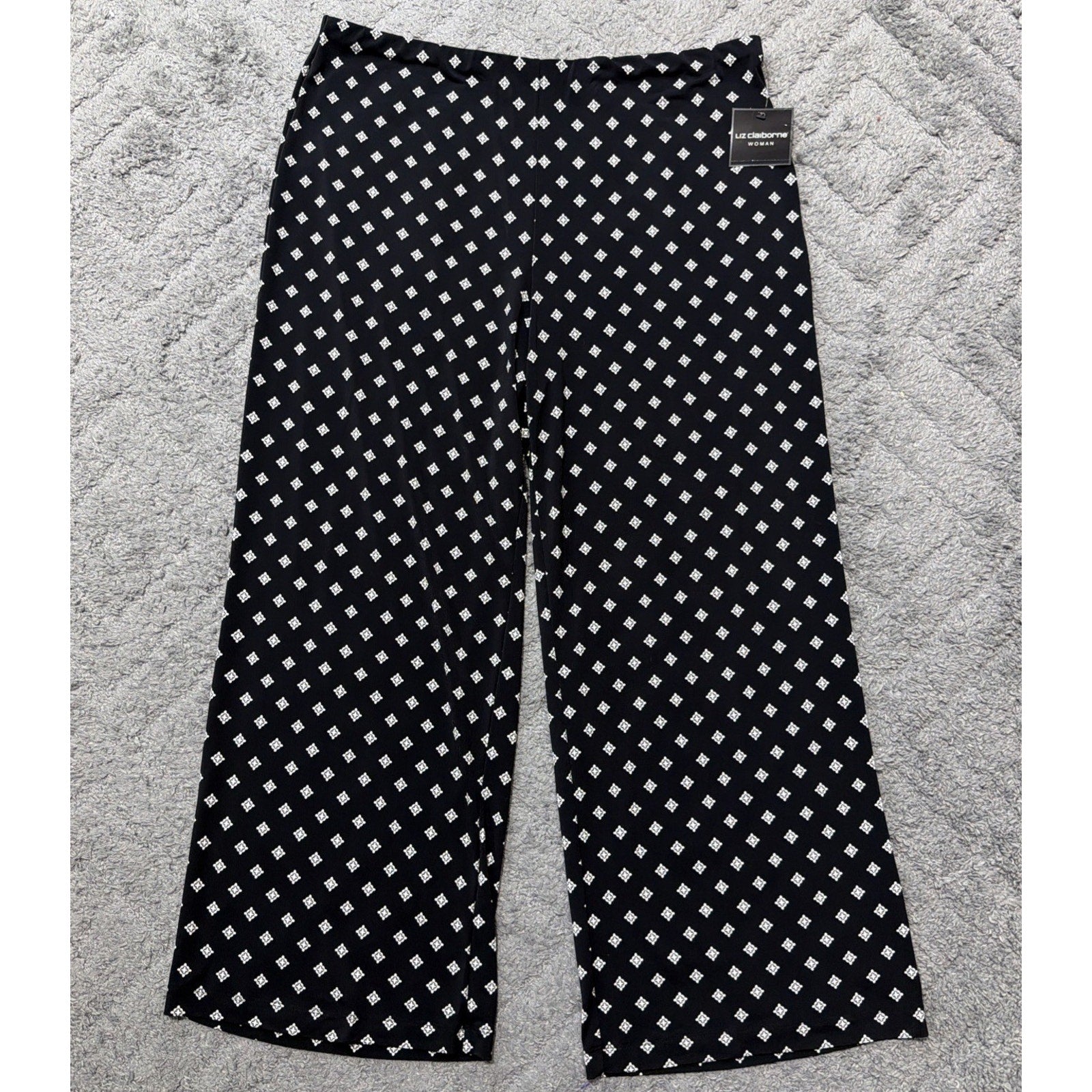 Liz Claiborne Career Wide Leg Black Geometrical Print Pants Plus Sz 1X Casual