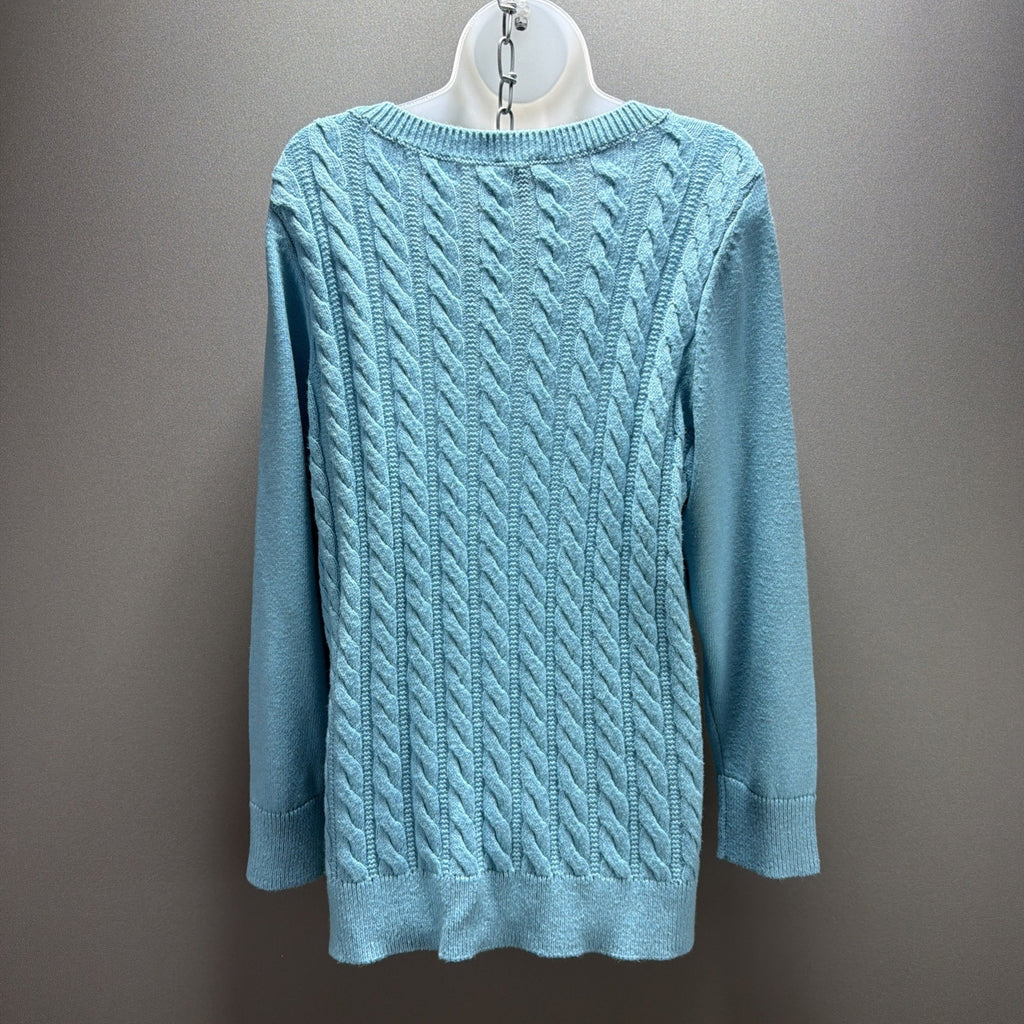 Talbots Plus 1X Cable Knit Sweater Shoulder Button Detail Aqua Blue New W Tag