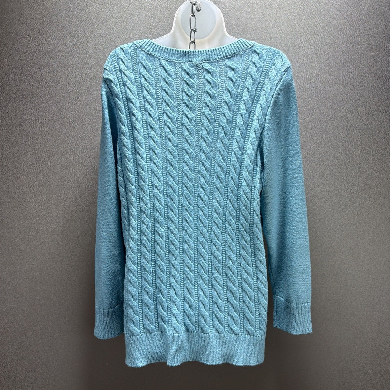 Talbots Plus 1X Cable Knit Sweater Shoulder Button Detail Aqua Blue New W Tag