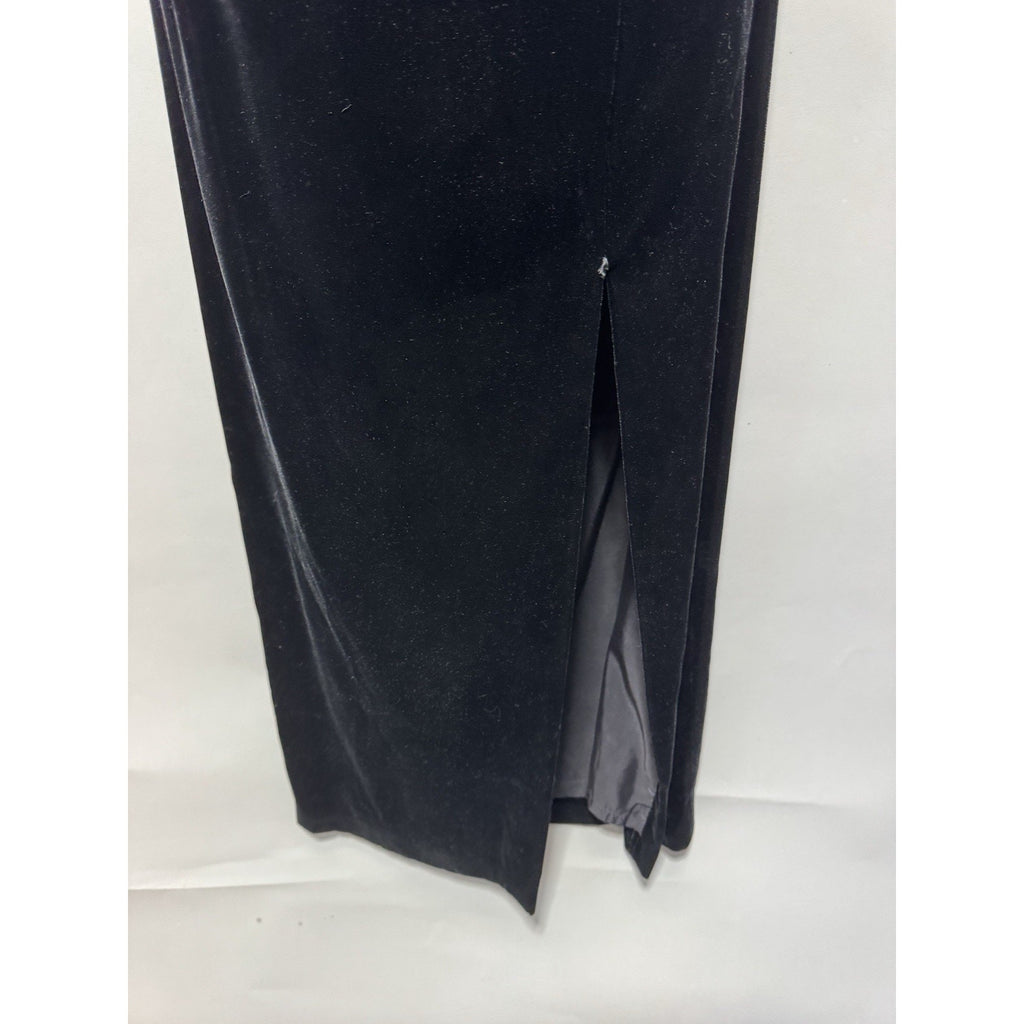 Vintage Kathryn Conover Black Velvet Strapless Maxi Dress Slit Formal Evening 4