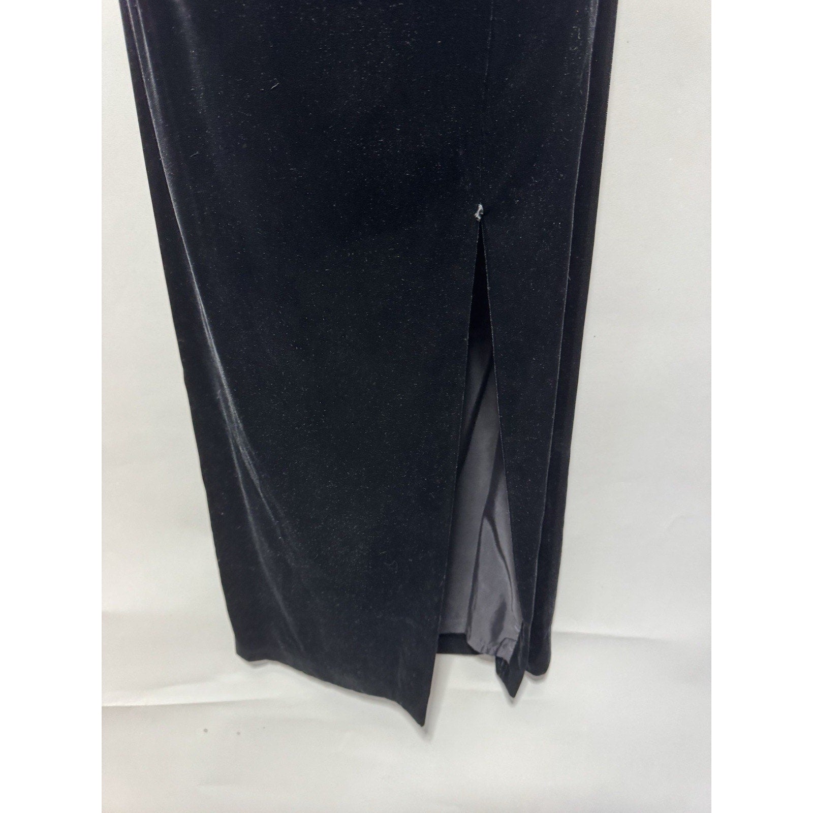 Vintage Kathryn Conover Black Velvet Strapless Maxi Dress Slit Formal Evening 4