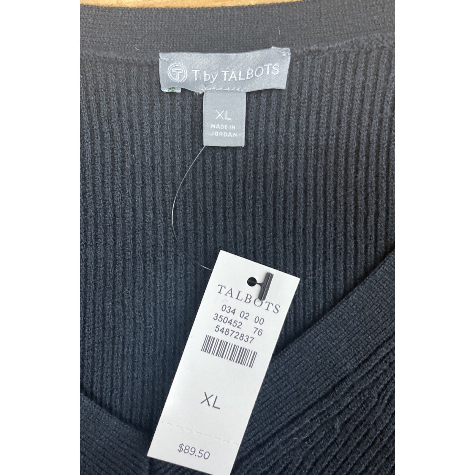 NWT Talbots womens black sweater size XL ribbed long sleeve v neck
