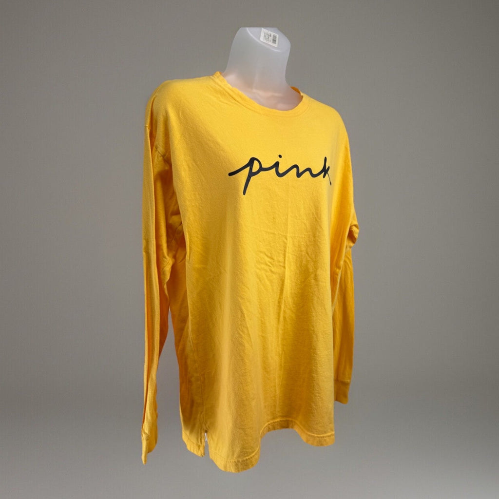 Pink Women's Long Sleeve Yellow Pull Over "PINK" Shirt Size Medium EUC