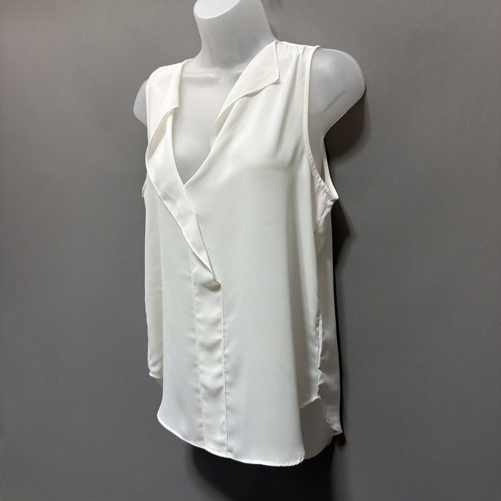 Banana Republic White Sleeveless Blouse Tall S Draped V-Neck Flowy Minimalist
