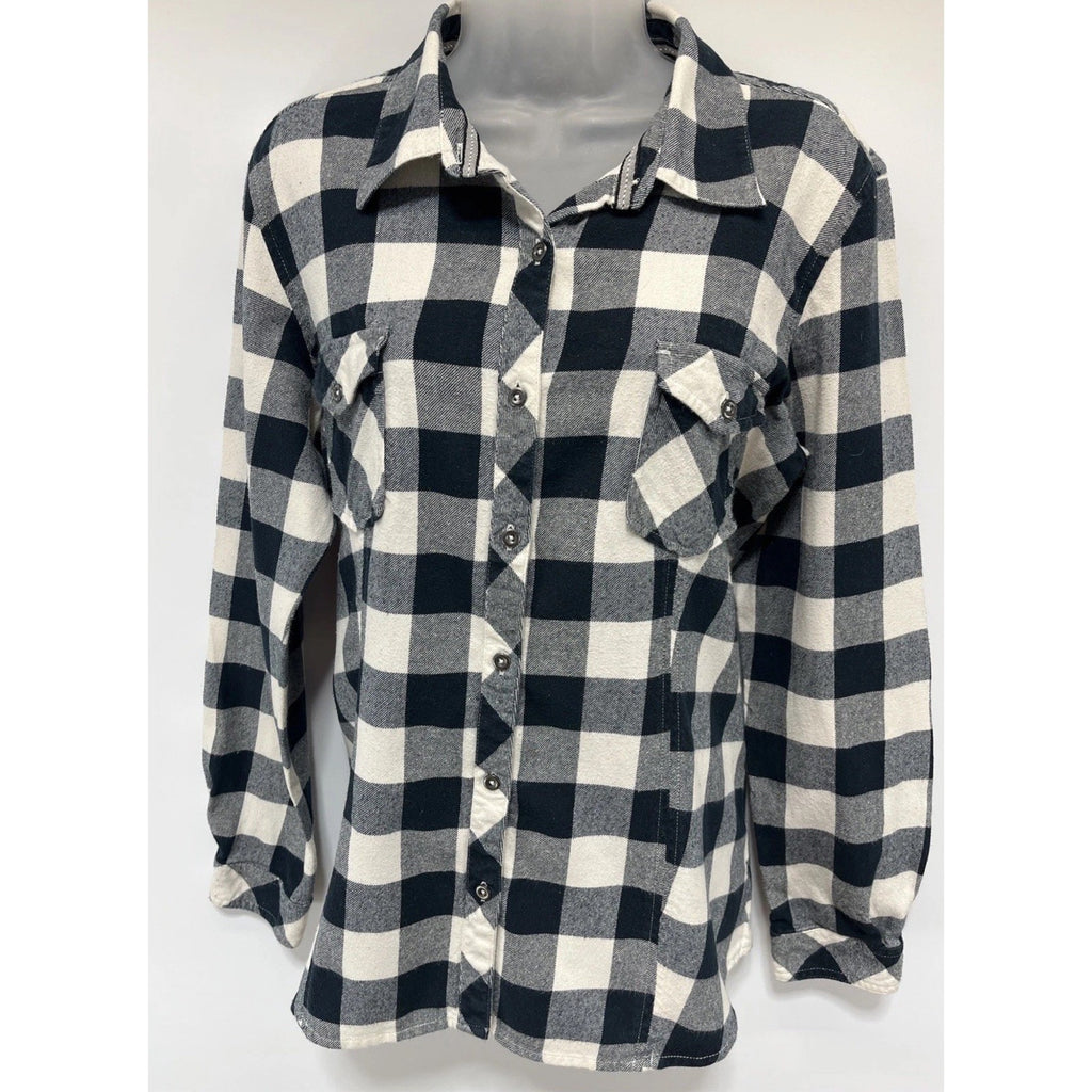 Natural Reflections Womens XL Plaid Flannel Shirt White Buffalo Check Boyfriend