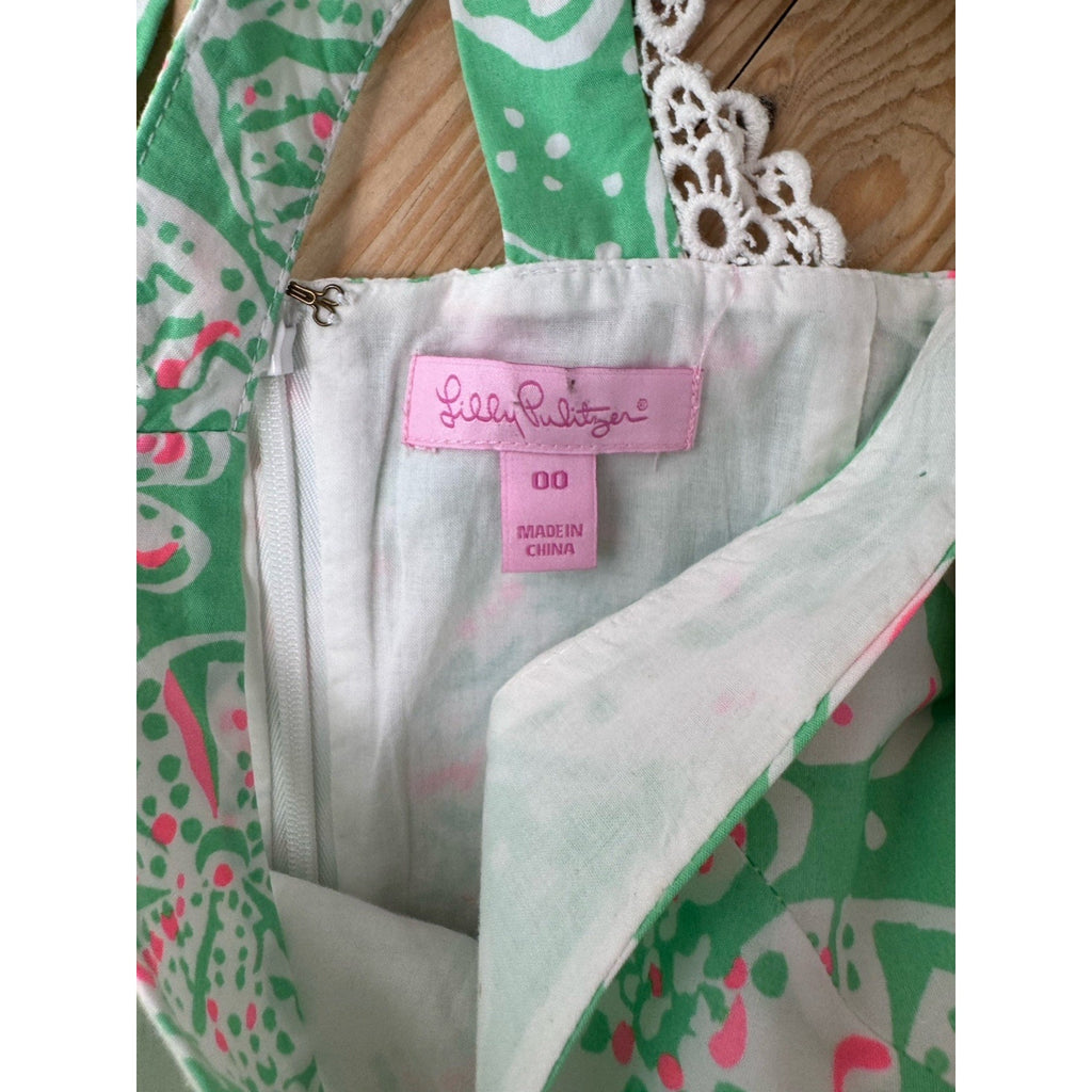 LILLY PULITZER Green Pink White Glenda Green Beach Bash Racerback Dress Size 00