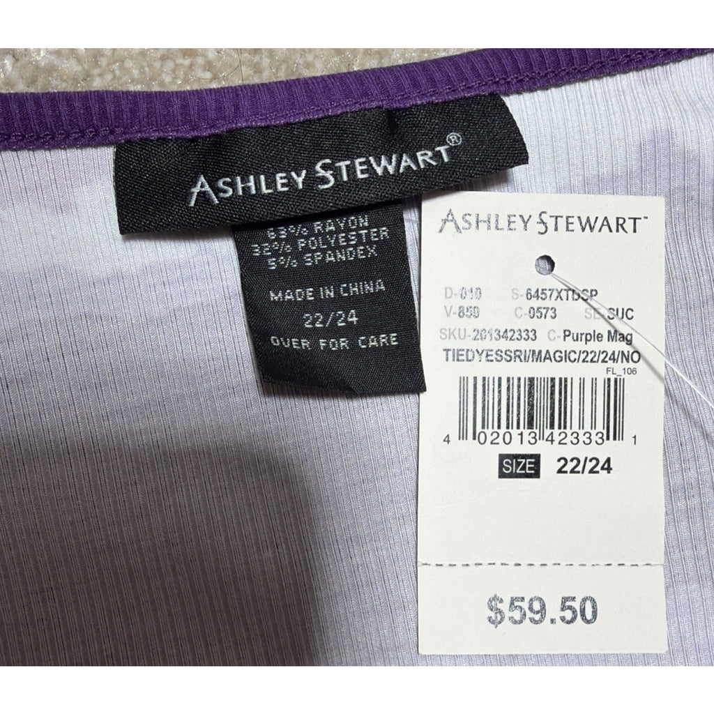 New Ashley Stewart Womens striped dress purple midi Short sleeve size 22/24 NWT