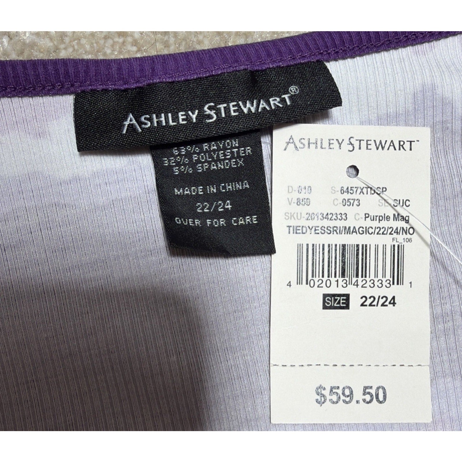 New Ashley Stewart Womens striped dress purple midi Short sleeve size 22/24 NWT