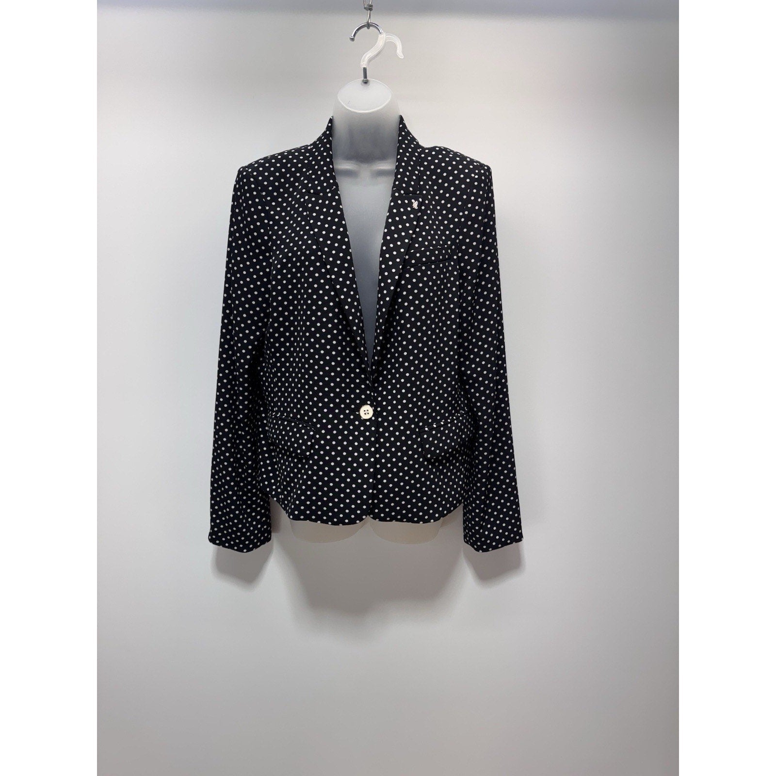 Tommy Hilfiger Blazer Black White Polka Dots Preppy Classic Women’s size LP