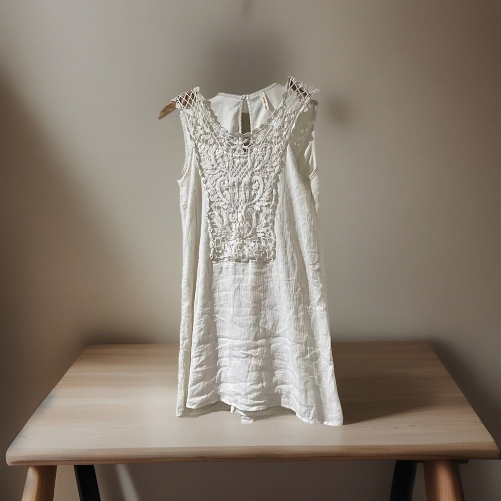 Orange Creek Ivory Sheer Lace Top Sleeveless Tunic Blouse Size Small Laced